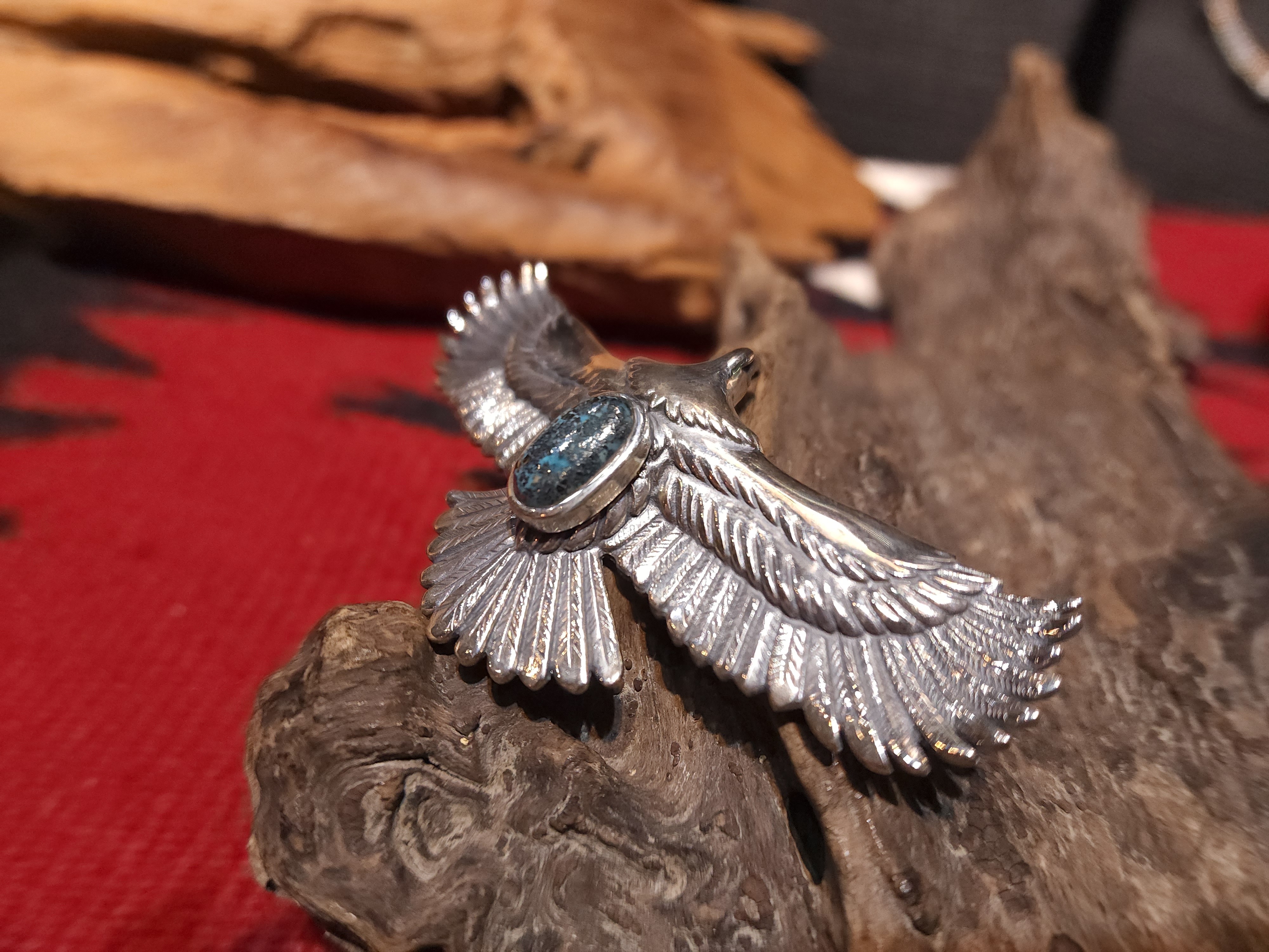 *Black Venom Jewelry- Freedom & Prayer 7.5cm全銀展翅平飛鷹老鷹鑲 Morenci II 松石