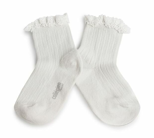 (預購) COLLEGIEN 蕾絲邊羅紋短襪 Lili - 908 Blanc Neige 雪白