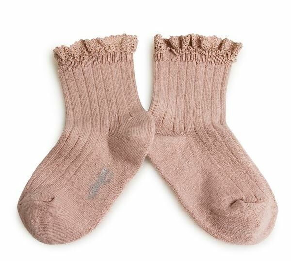 COLLEGIEN 蕾絲邊羅紋短襪Lili -  Vieux Rose復古粉