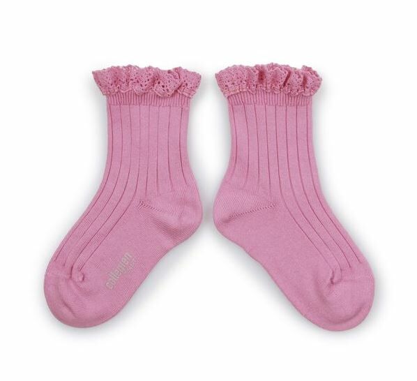 COLLEGIEN 蕾絲邊羅紋短襪Lili -  Rose Bonbon糖果粉