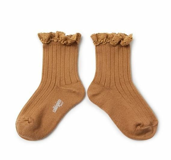 COLLEGIEN 蕾絲邊羅紋短襪Lili -  Caramel au Beurre Salé焦糖
