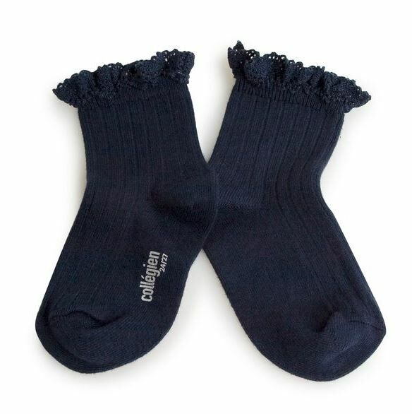 COLLEGIEN 蕾絲邊羅紋短襪Lili -   Nuit Etoilée星夜藍