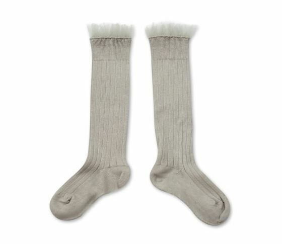 (預購) COLLEGIEN 薄紗荷葉邊高筒襪 Manon - 105 Gris Perle 珍珠灰