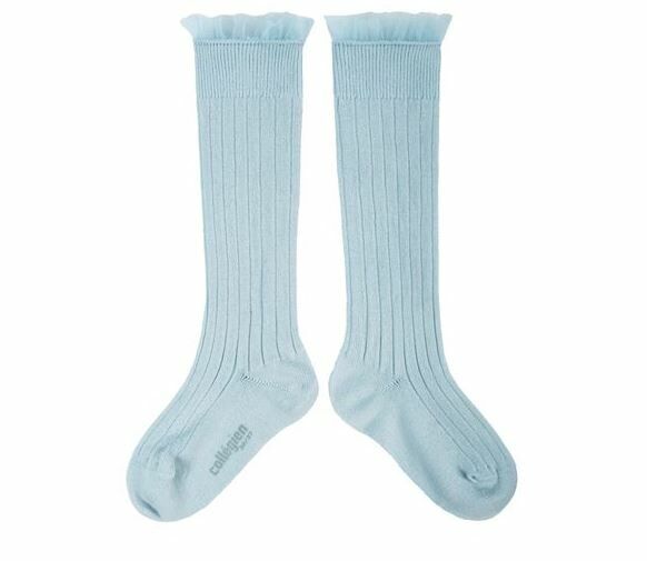 COLLEGIEN 薄紗荷葉邊高筒襪  Manon  - Glacier冰河藍