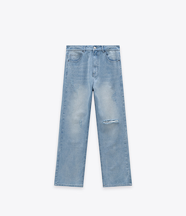 刷破水洗寬版直筒褲