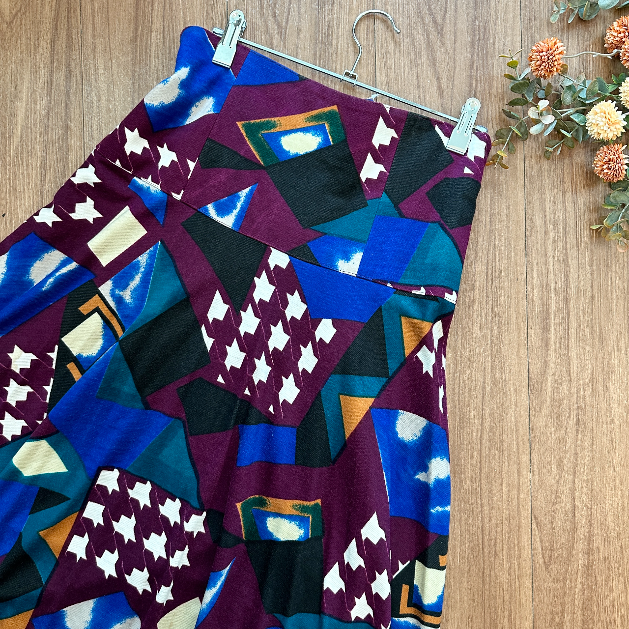 抽象色塊高腰古著半裙