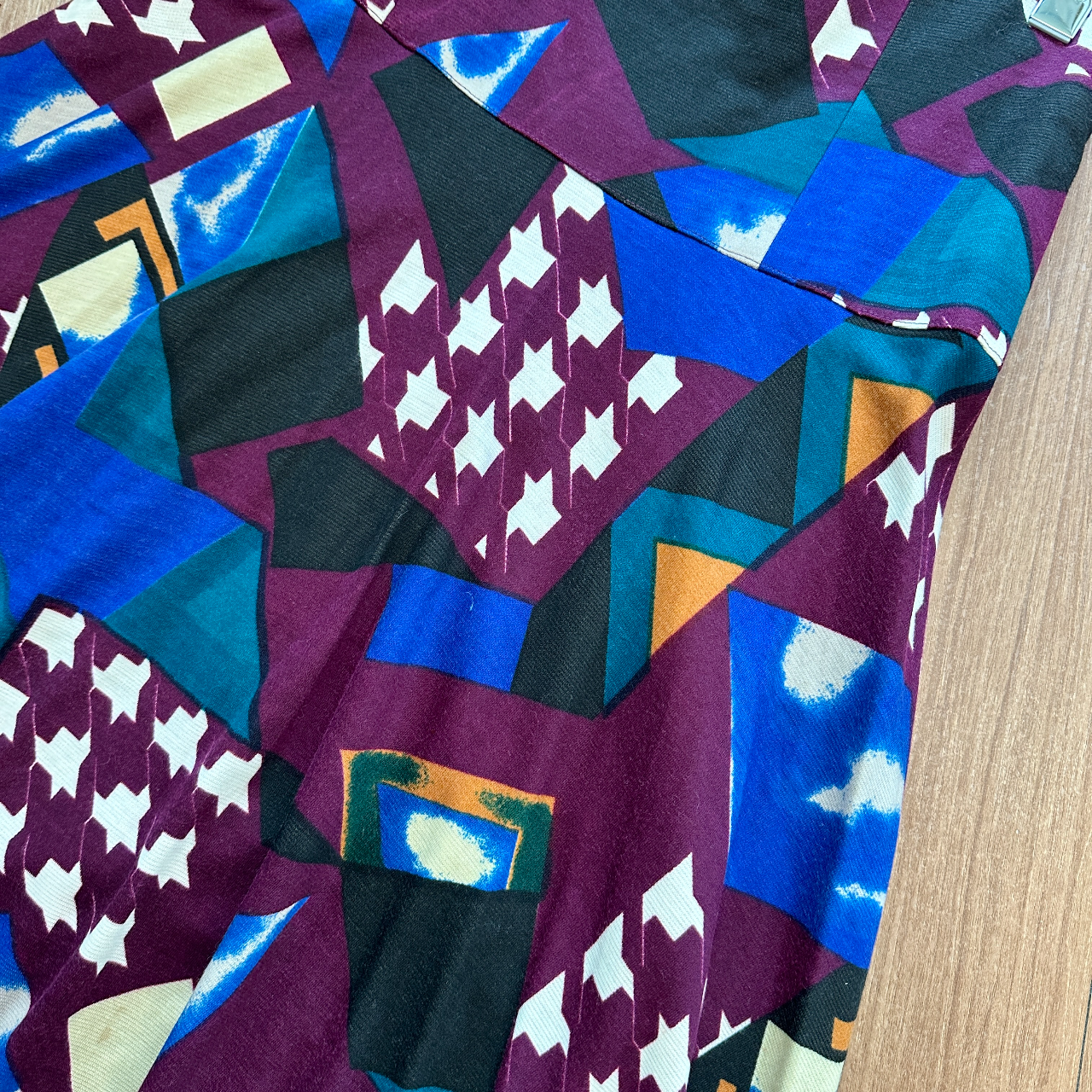 抽象色塊高腰古著半裙