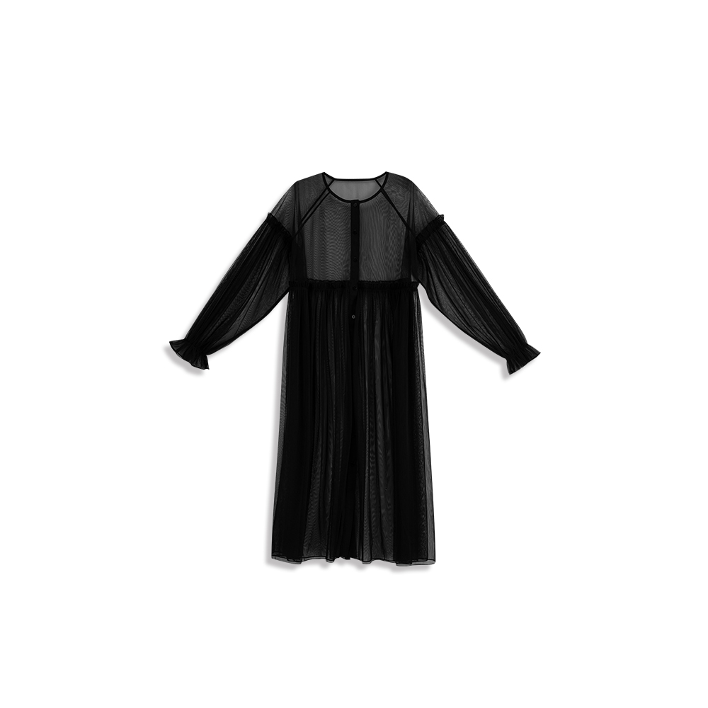 Sheer ruffled button-down dress blouse, two colors for sale【01098820】in stock+pre-order