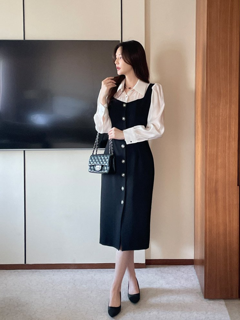 [現貨] Audrey 緞面拼接洋裝 [ 粉色 / S]