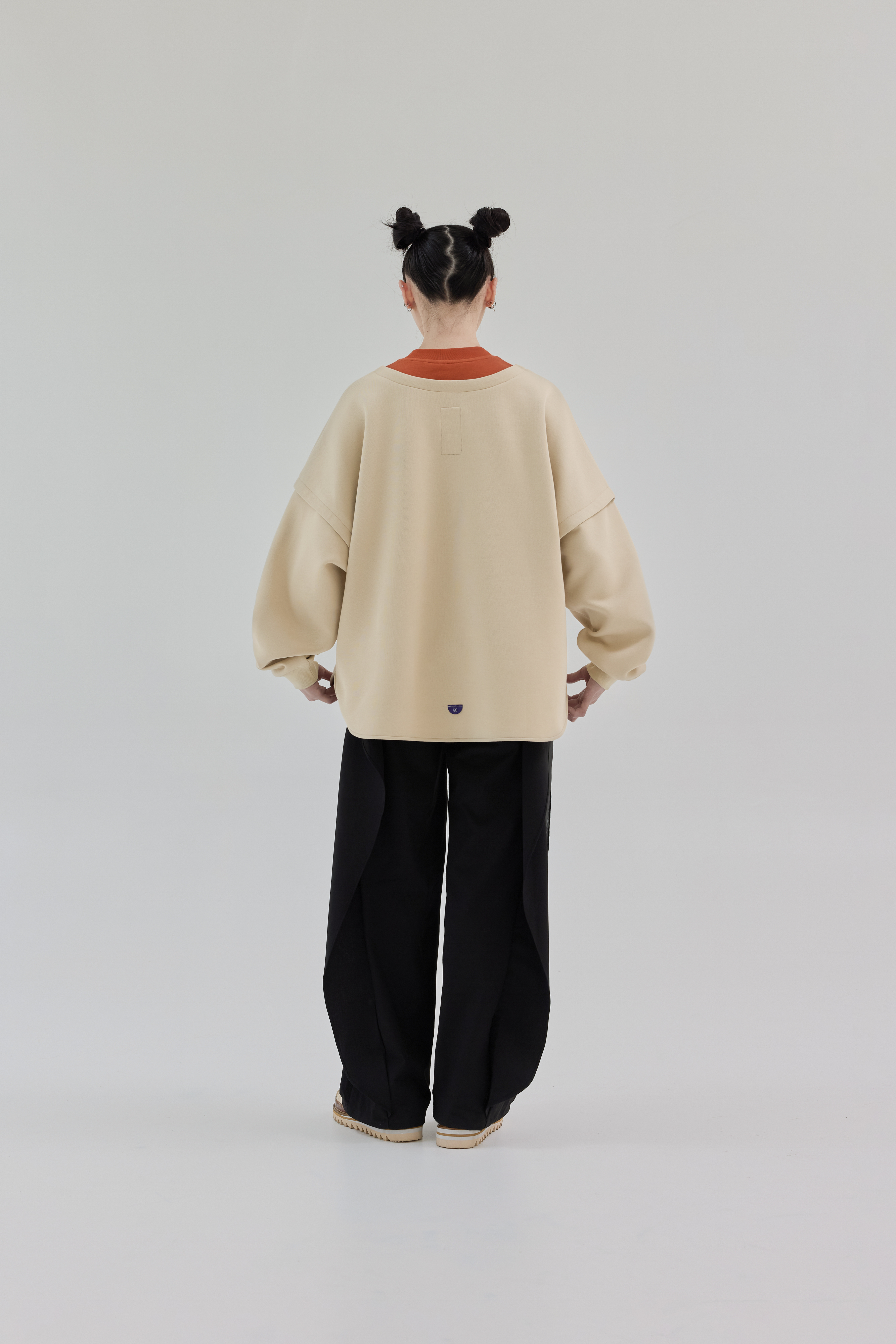 Double Layer Colorblock Long Sleeve Tee｜Beige