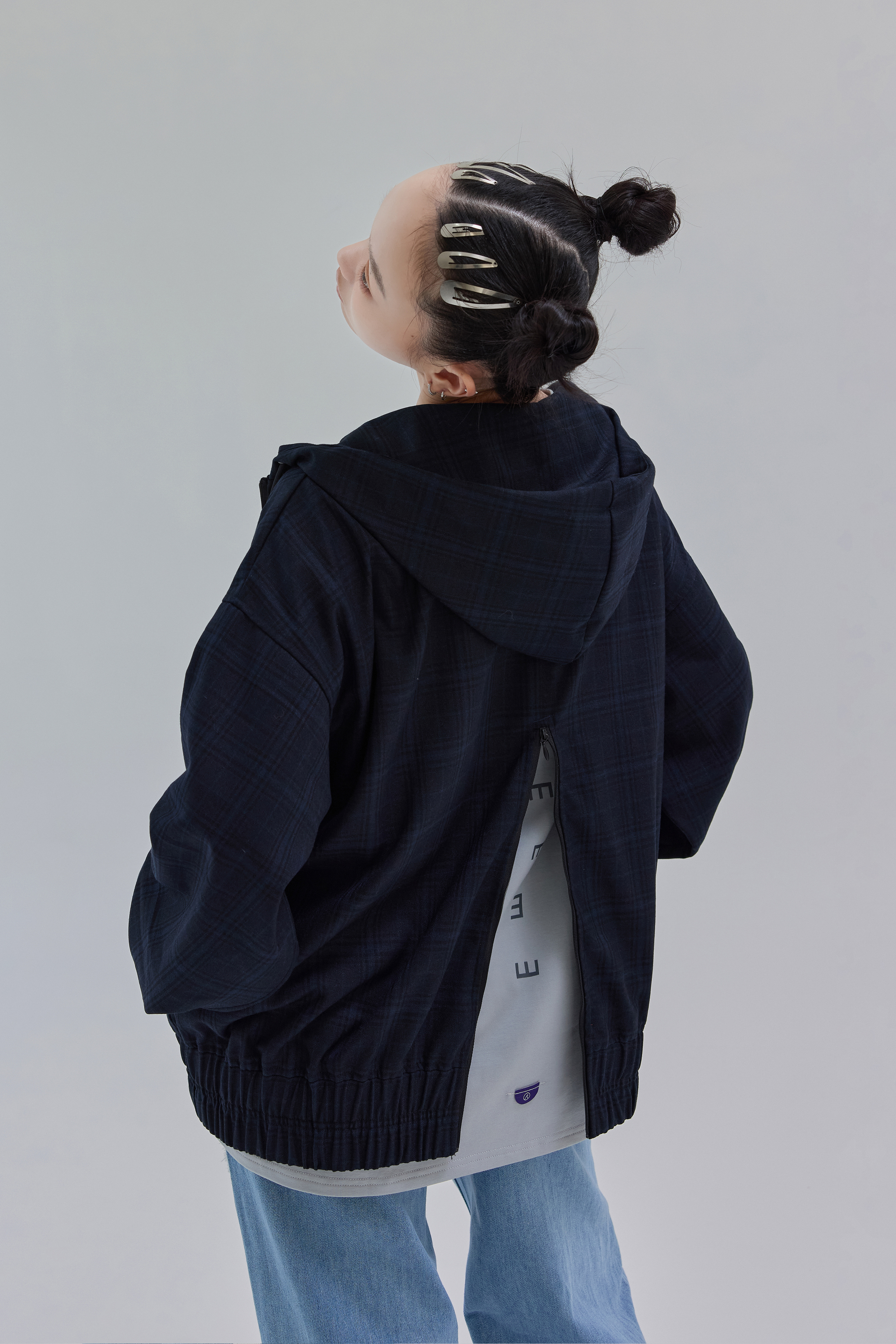 Zipper Plaid Jacket｜Blue