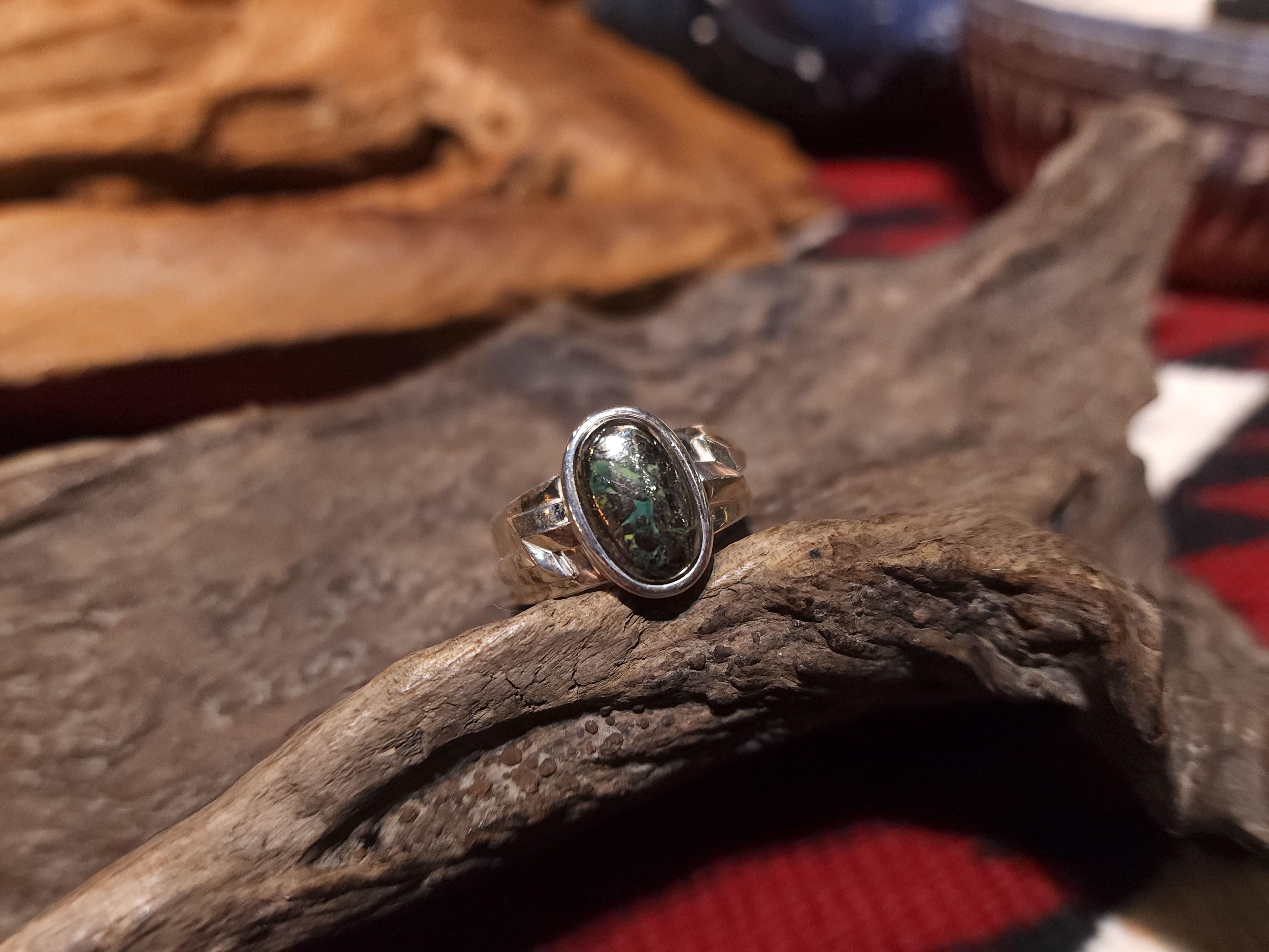 *Black Venom Jewelry- Freedom & Prayer 純銀閃電戒鑲 Morenci II 松石。