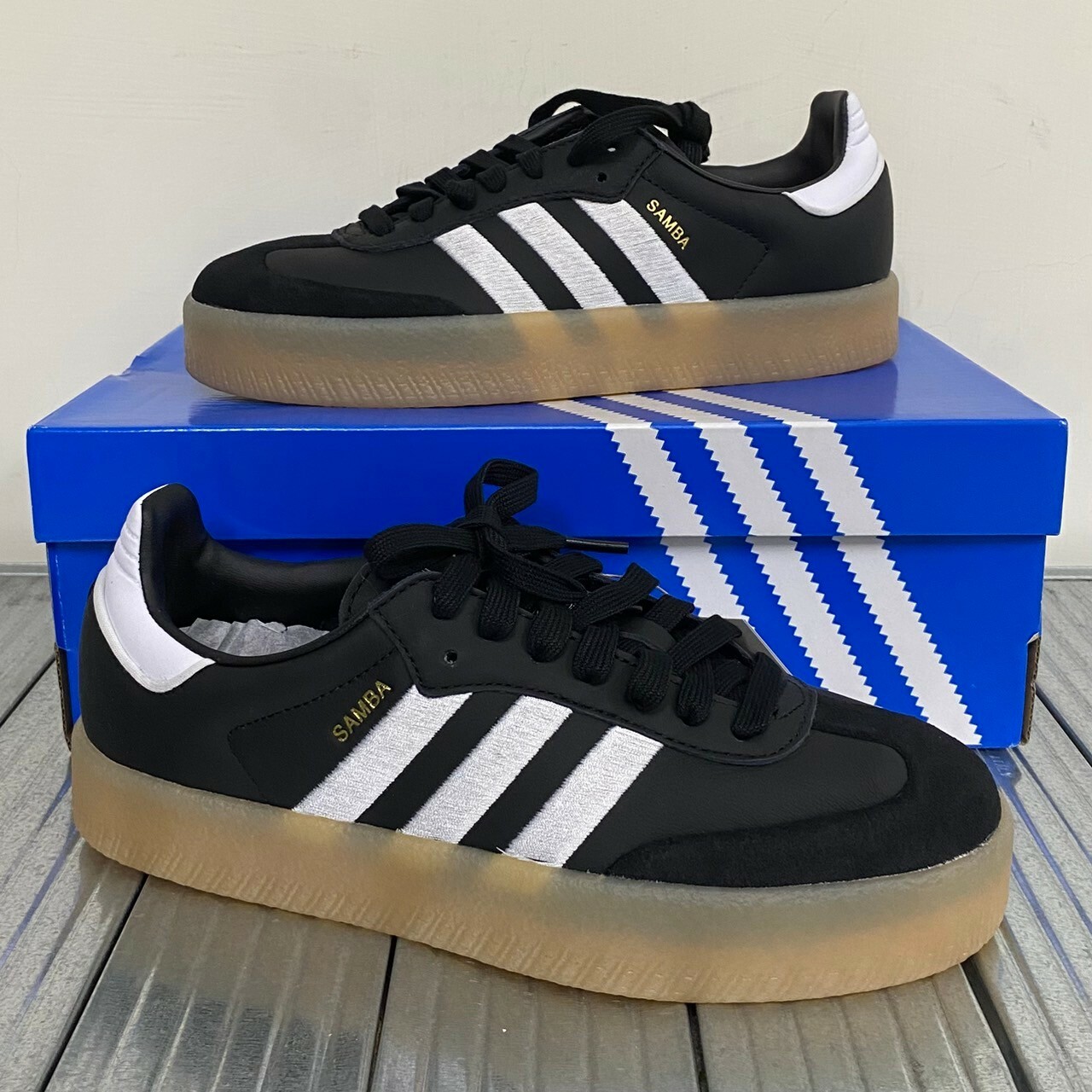 Adidas 黑白皮革麂皮焦糖底休閒鞋 ID0436