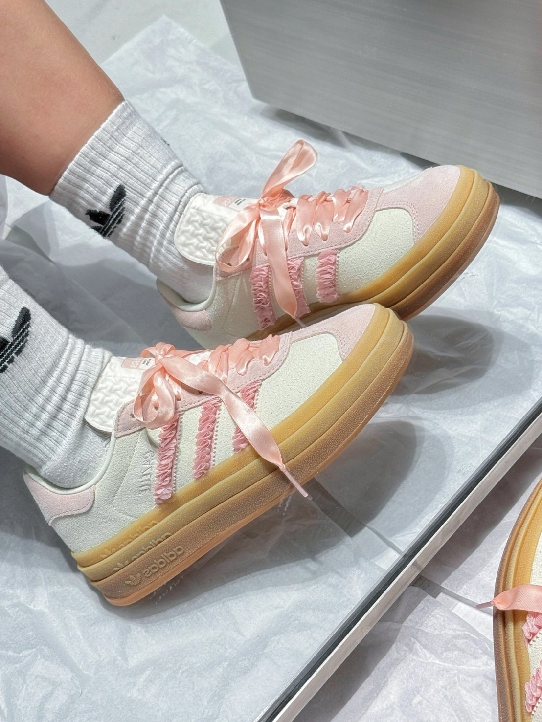 ADIDAS ORIGINALS GAZELLE BOLD 櫻花 粉麂皮 緞帶 JR8374