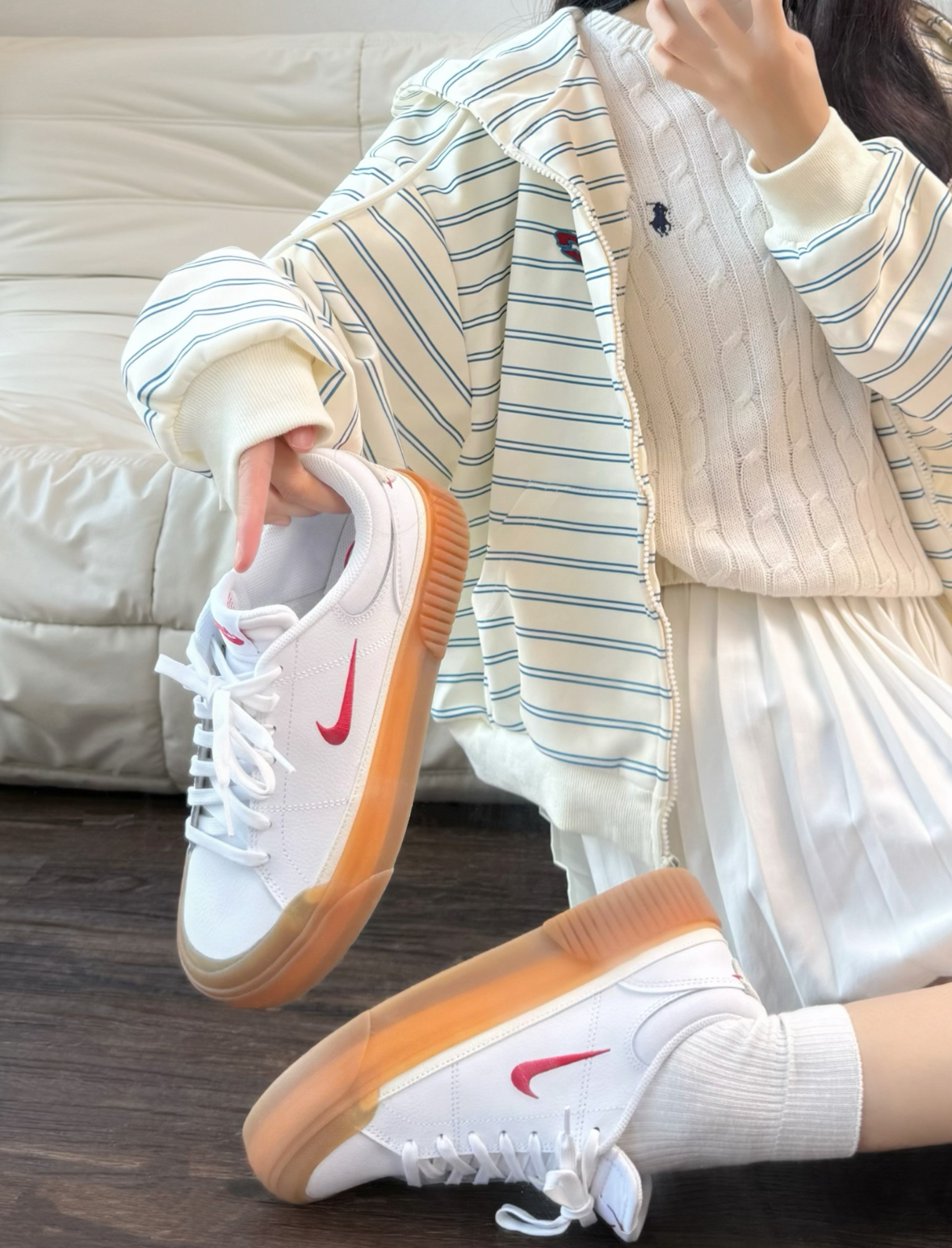 Nike Court 白紅色 厚底 板鞋 焦糖底 FV5526-103/預購