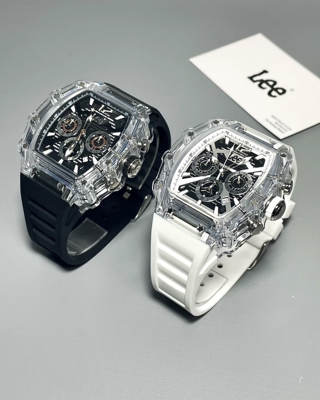 <限量代購>Lee 石英機芯手錶 三眼腕錶 透明簍空 防水 黑白 兩色