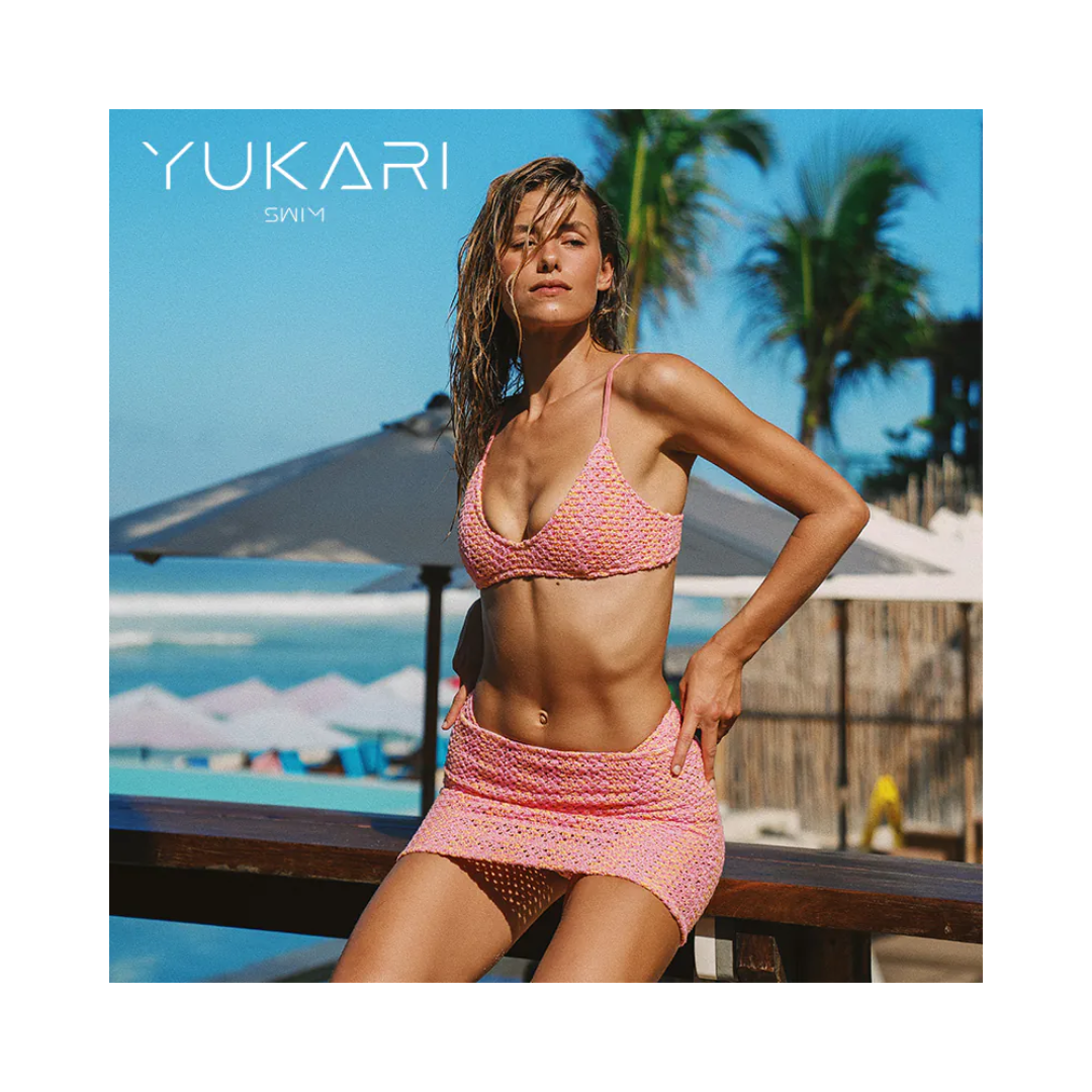 ▲Yukari Verona 粉橘撞色針織彈性裹裙 可下水短裙 [Y0034]