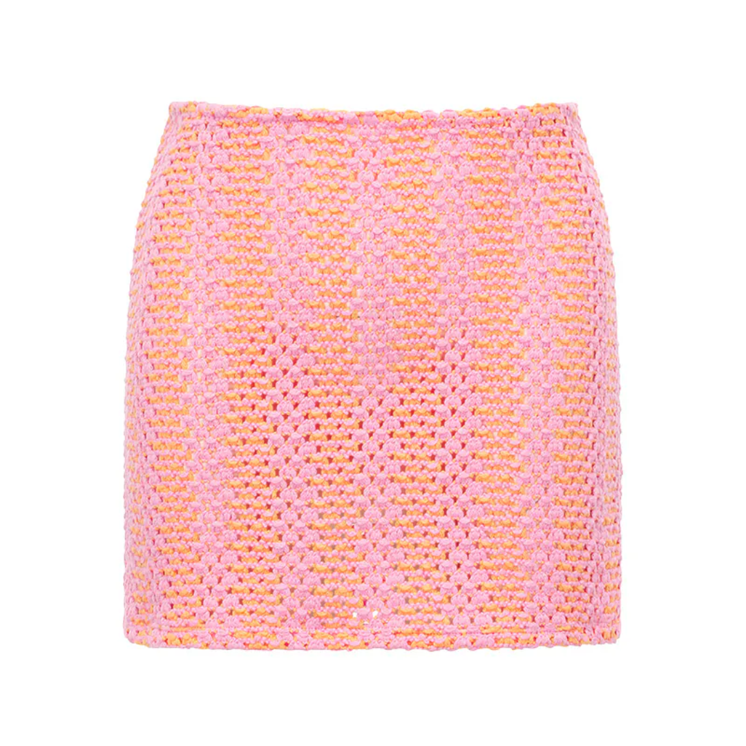 ▲Yukari Verona 粉橘撞色針織彈性裹裙 可下水短裙 [Y0034]