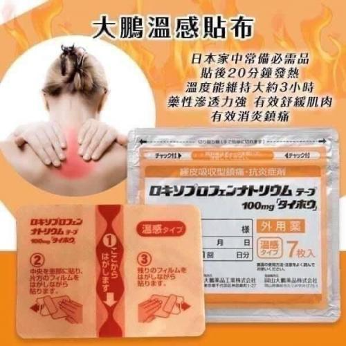 現貨｜日本 大鵬製藥 溫感貼布 100mg｜7枚｜肩頸僵硬・腰痠背痛・肌肉疲勞舒緩貼布