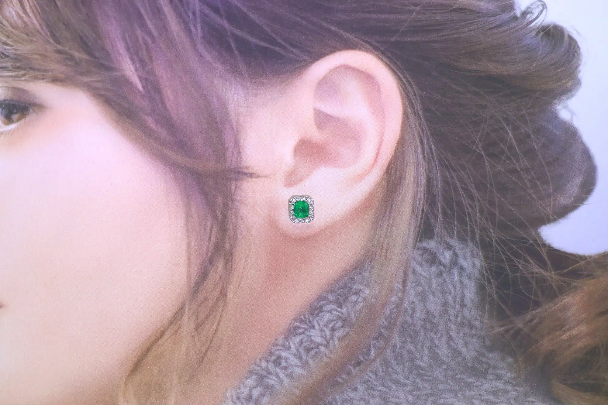 18K White Gold 1.20ct Emerald and Diamond Earrings