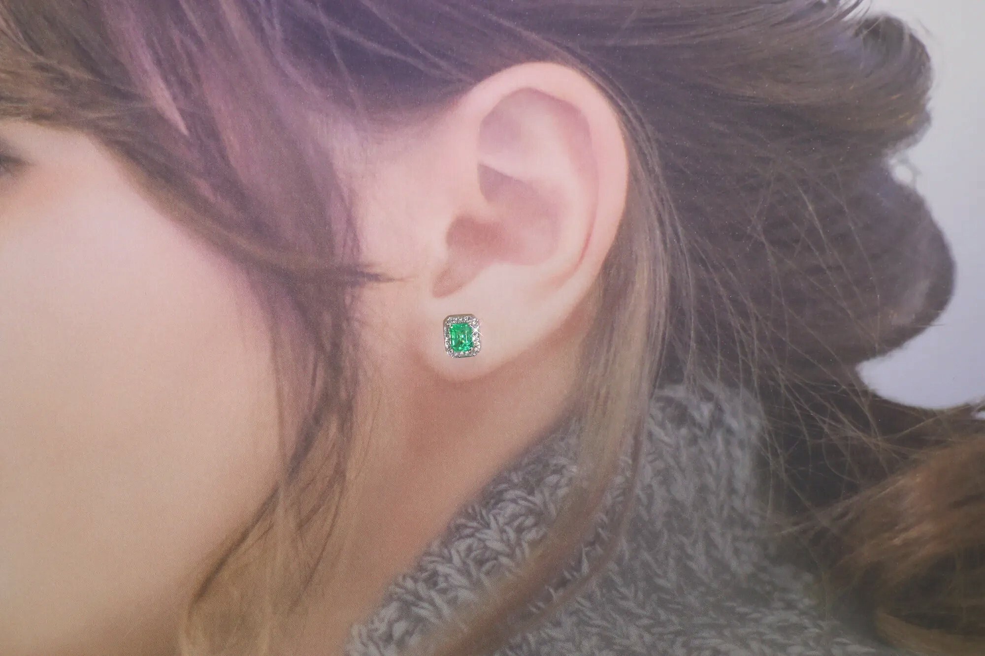 18K White Gold 0.62ct Emerald and Diamond Earrings