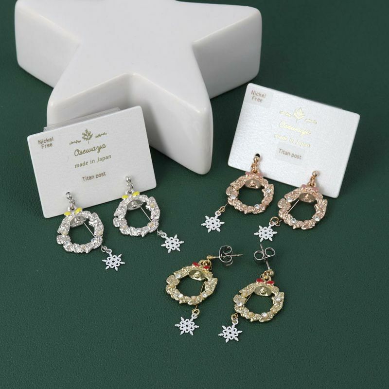 聖誕花圈雪花耳環