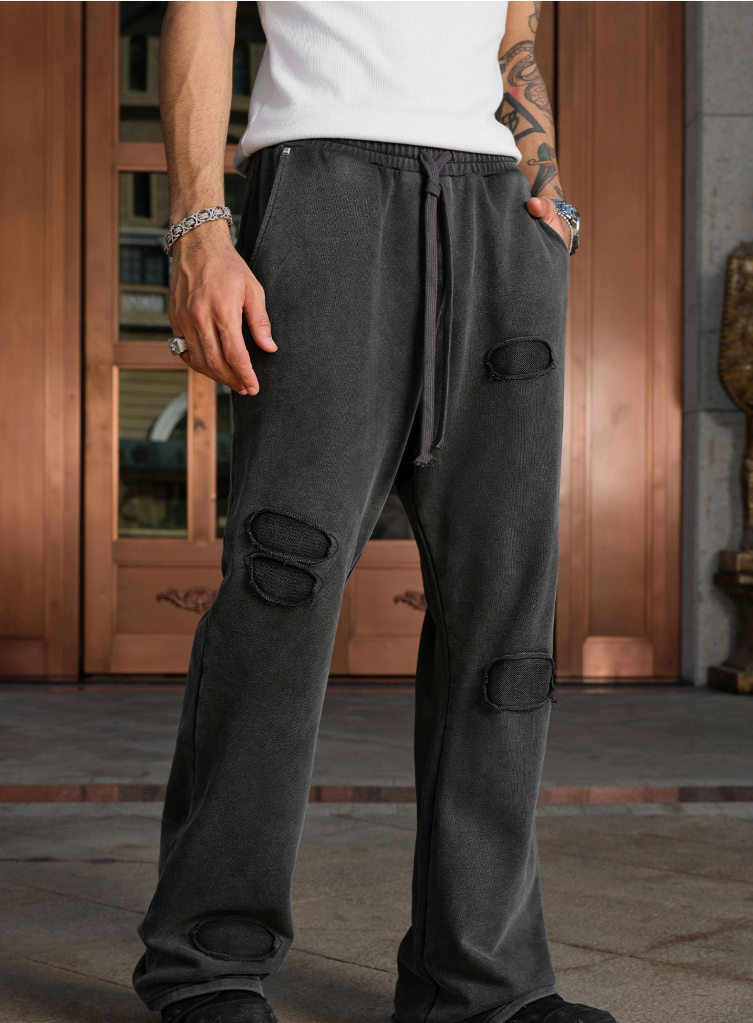 STK SmallTownKid  刷破水洗 微喇棉褲