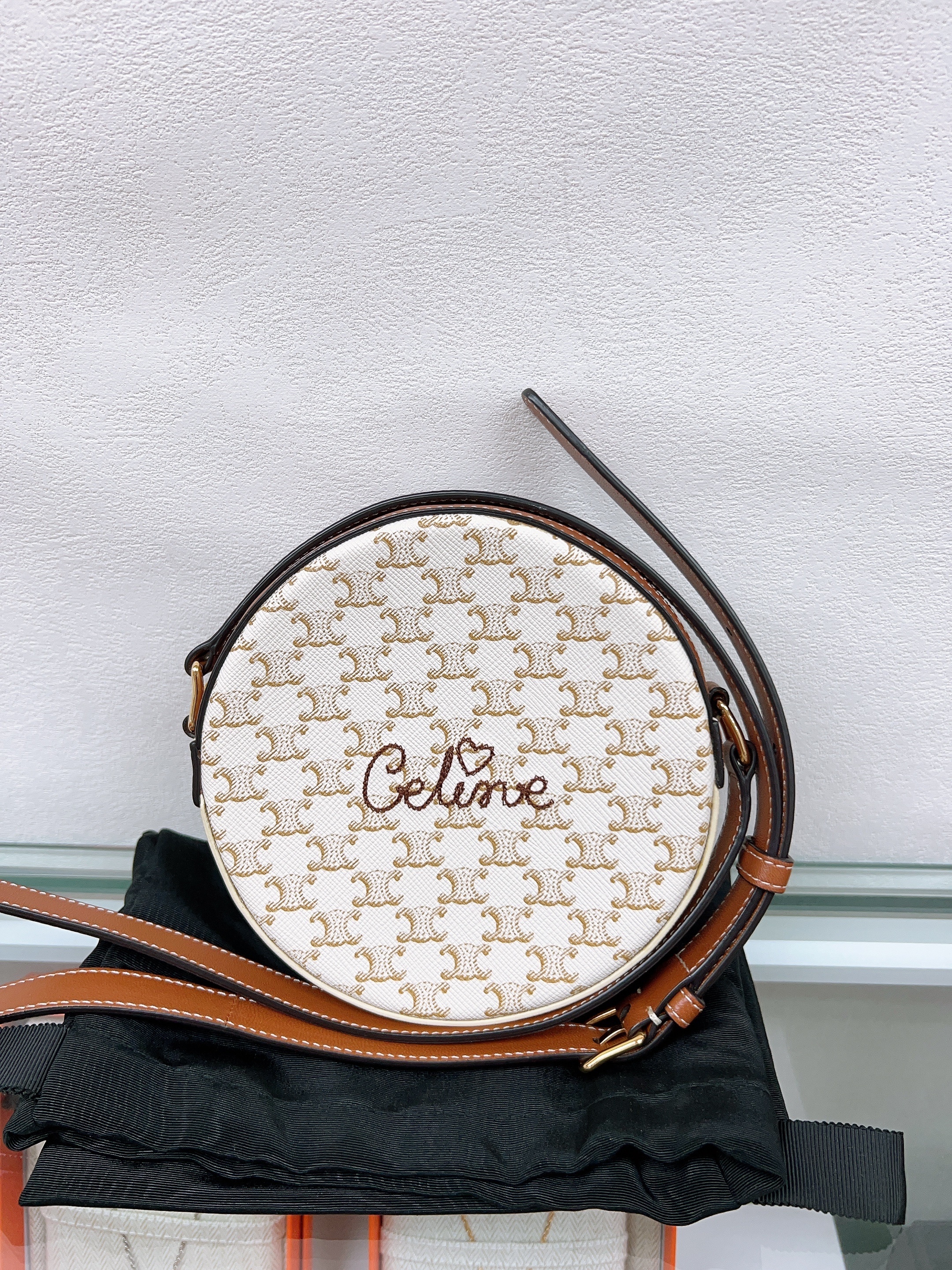 Celine round bag/ purse on strap (white monogram)