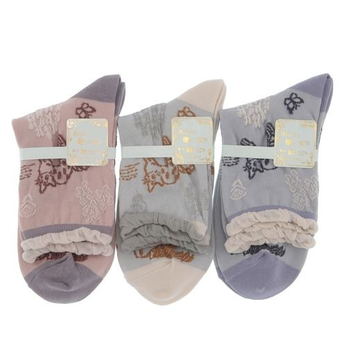 貓與花圖案短襪