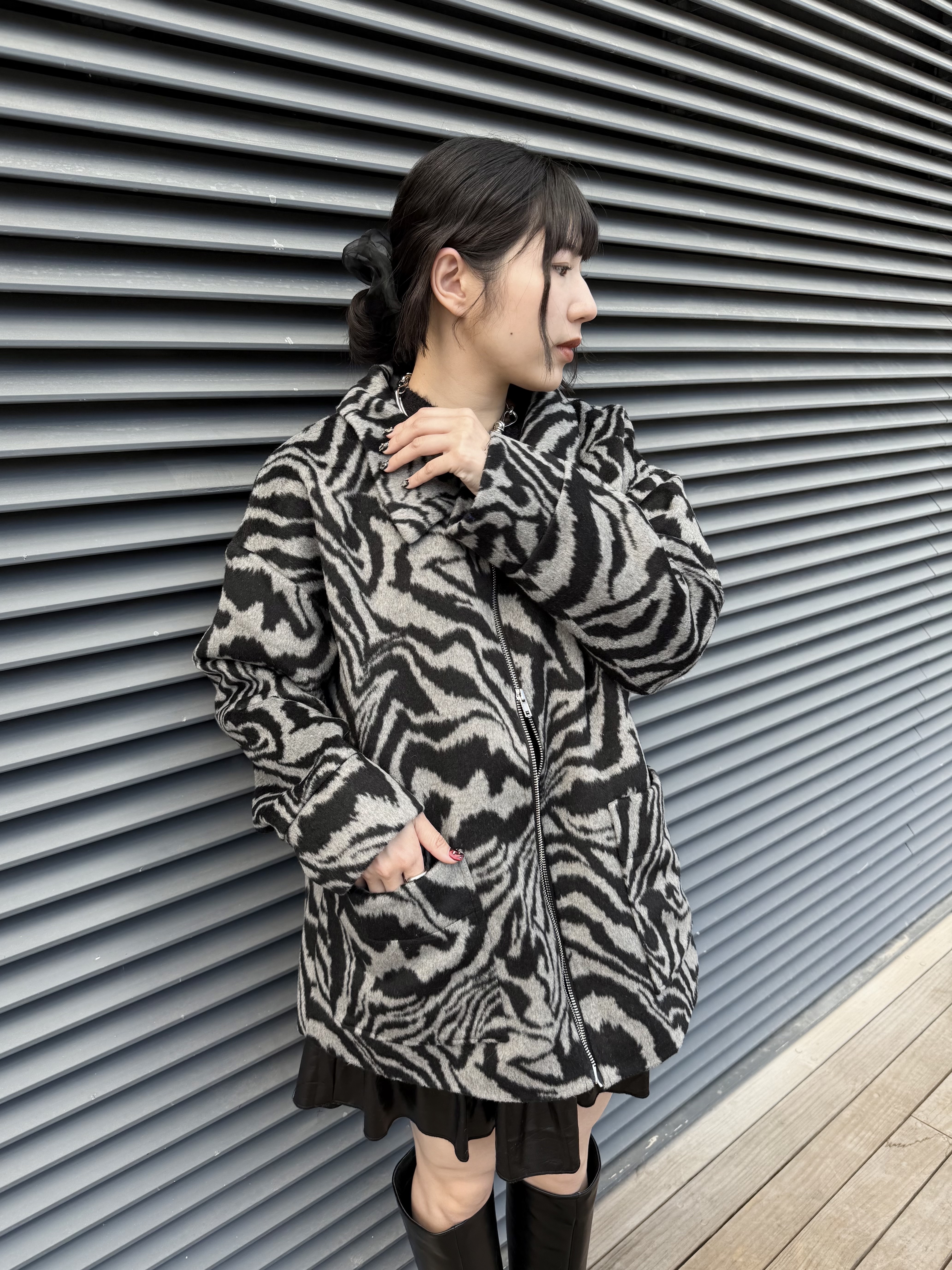 斑馬紋寬鬆拉鍊外套