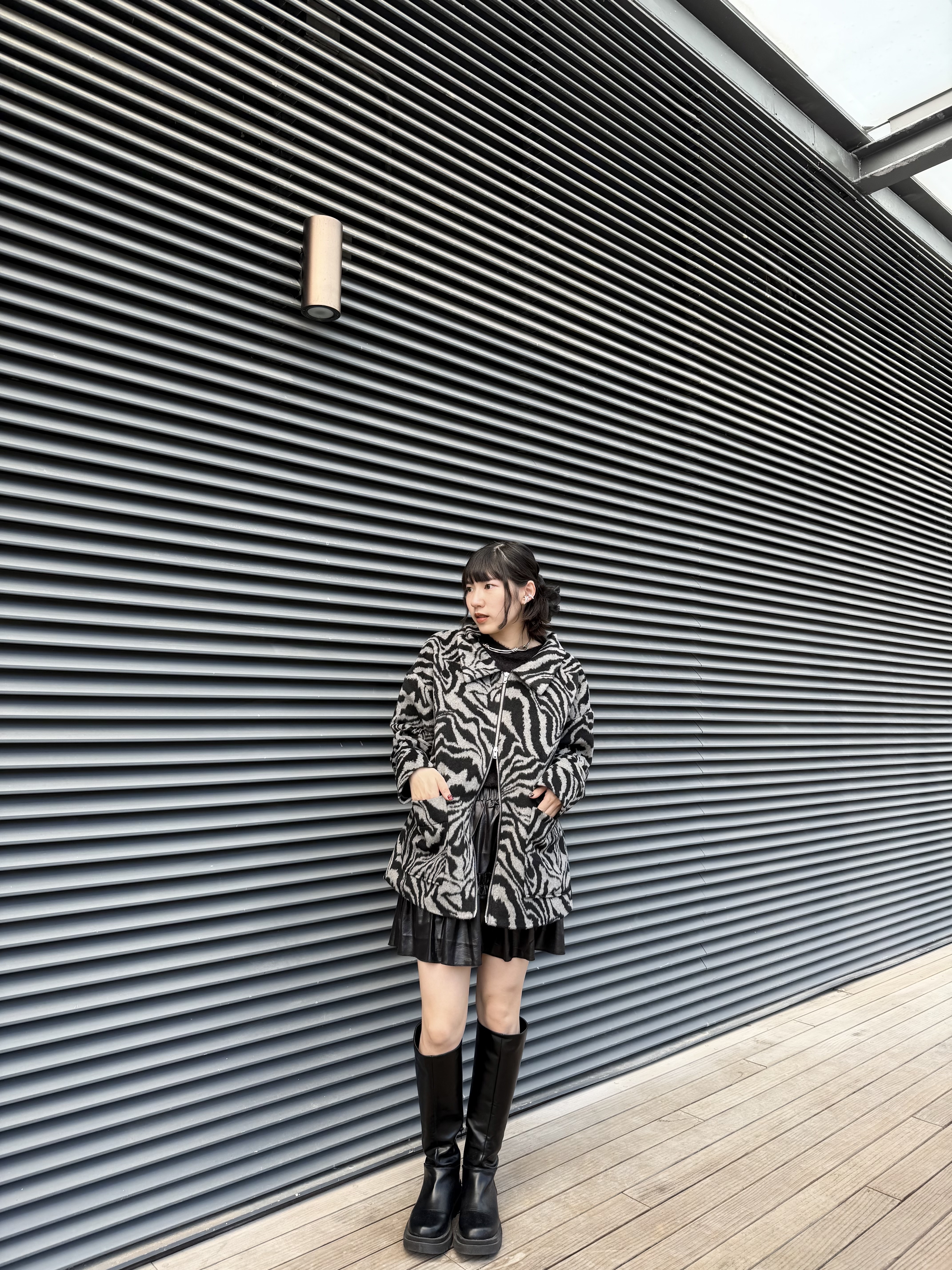 斑馬紋寬鬆拉鍊外套