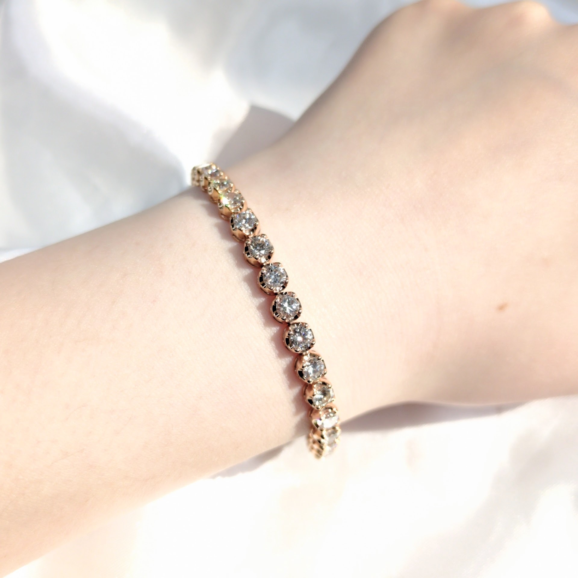 全新18K玫瑰金6卡6份鑽石手鍊