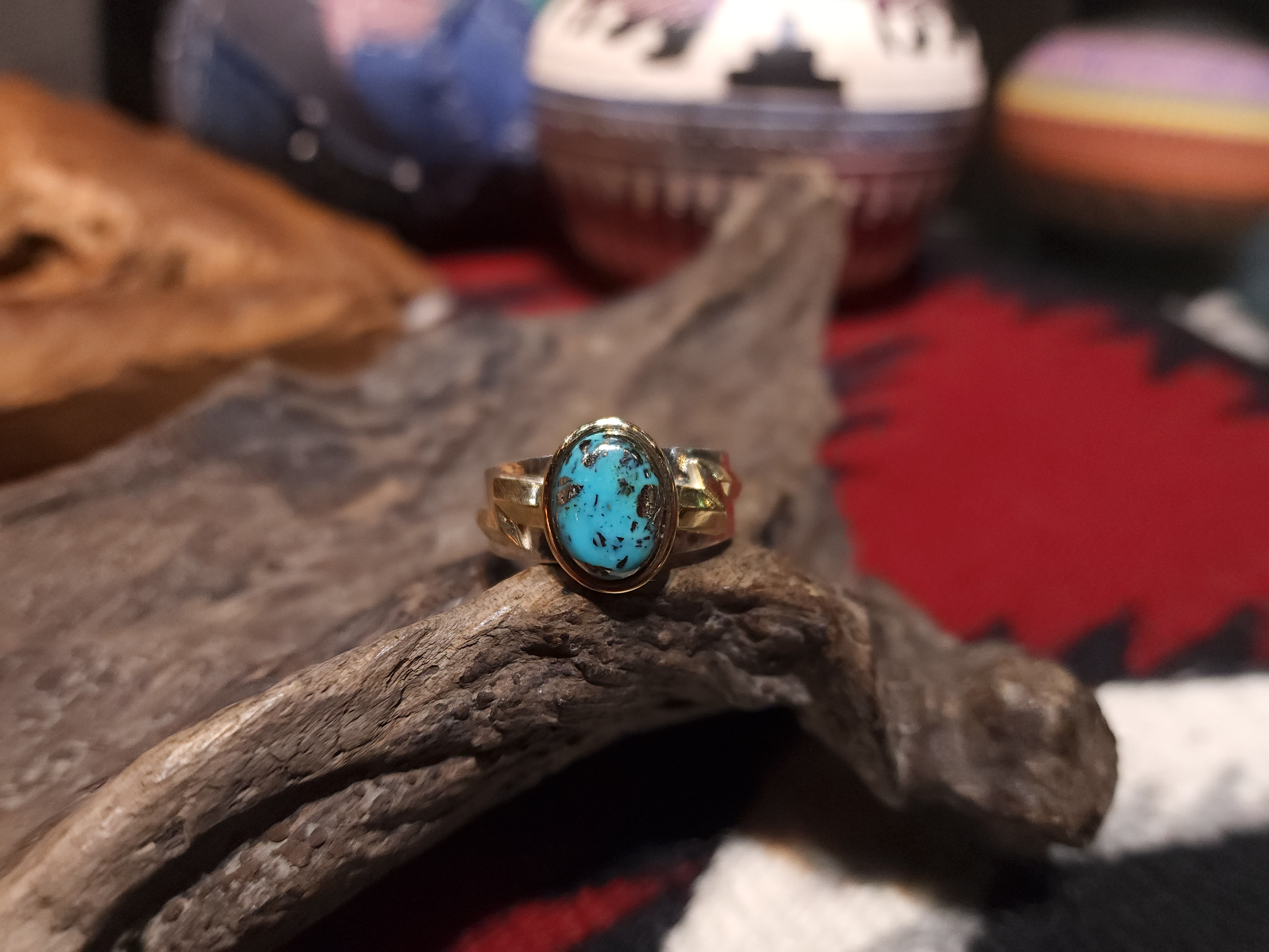 *Black Venom Jewelry- Freedom & Prayer 18K金閃電戒鑲 Morenci II松石。