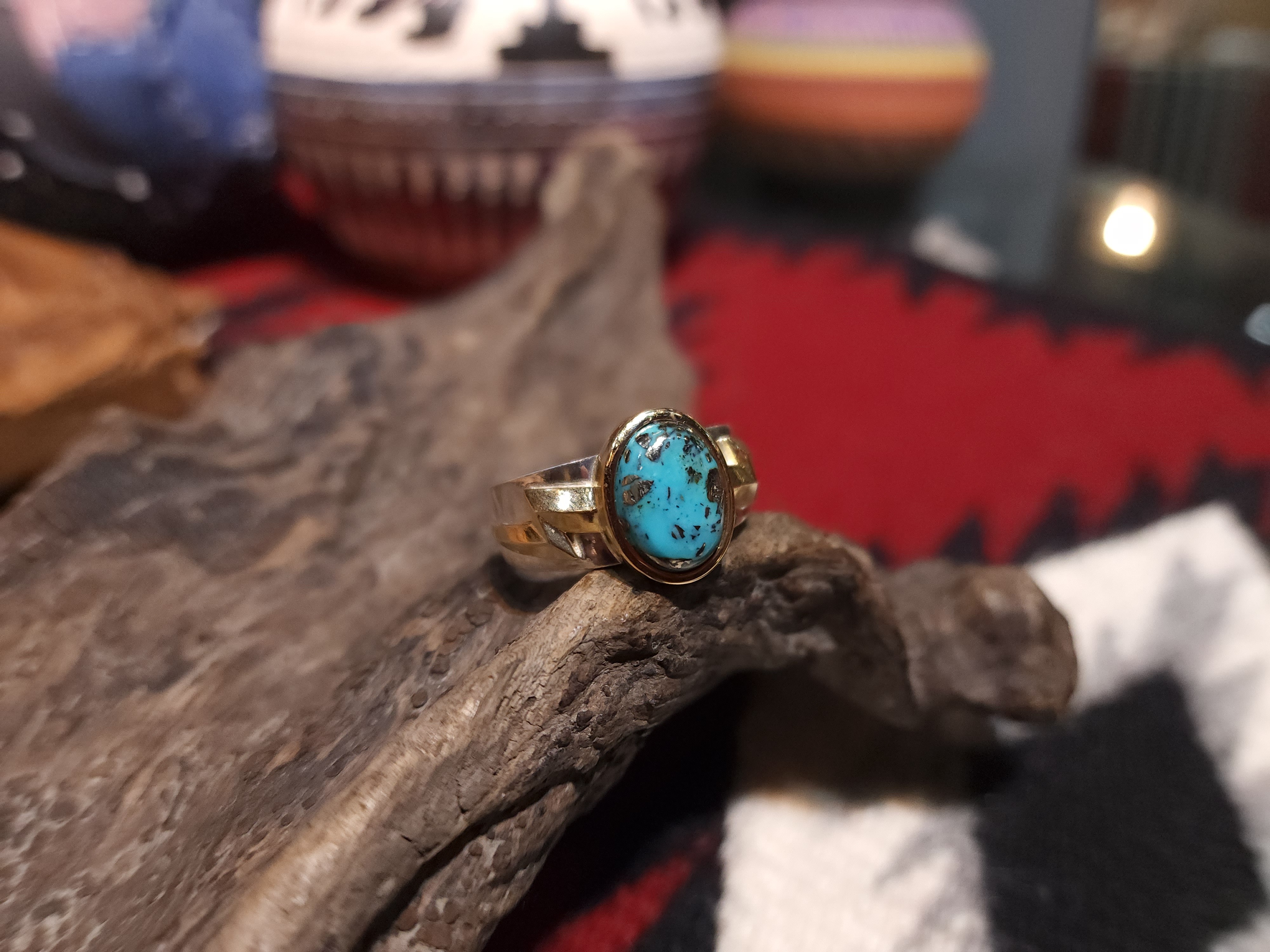 *Black Venom Jewelry- Freedom & Prayer 18K金閃電戒鑲 Morenci II松石。