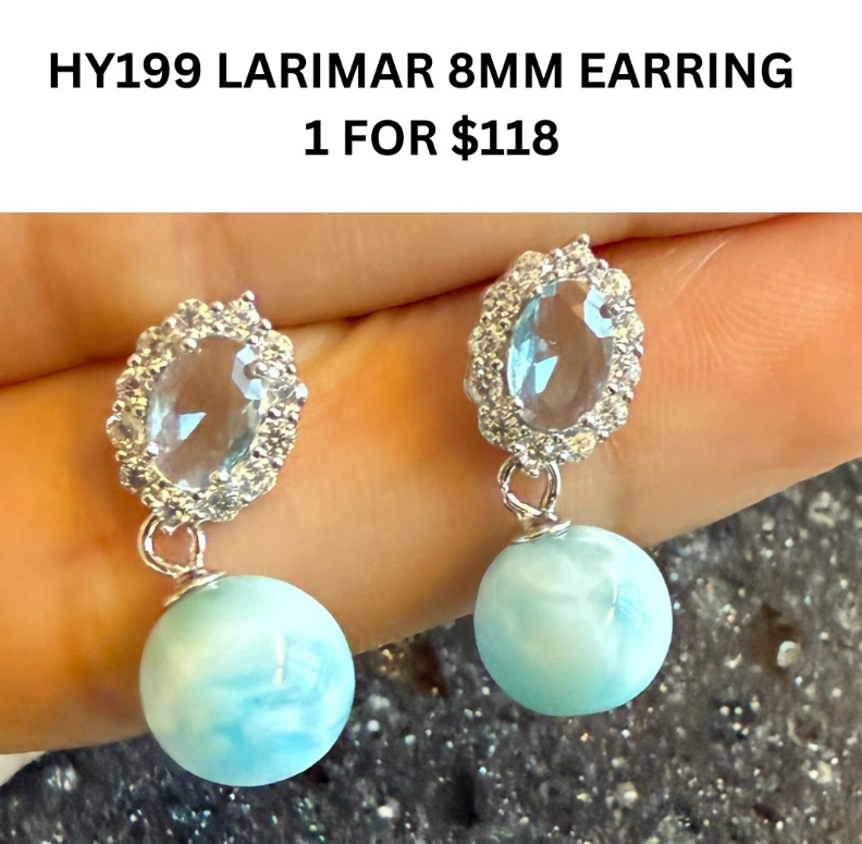 1 HY199 LARIMAR 8MM EARRING