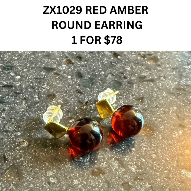 1 ZX1029 RED AMBER ROUND EARRING