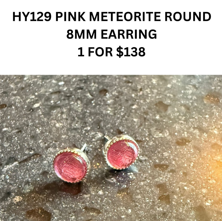 1 HY129 PINK METEORITE ROUND 8MM EARRING