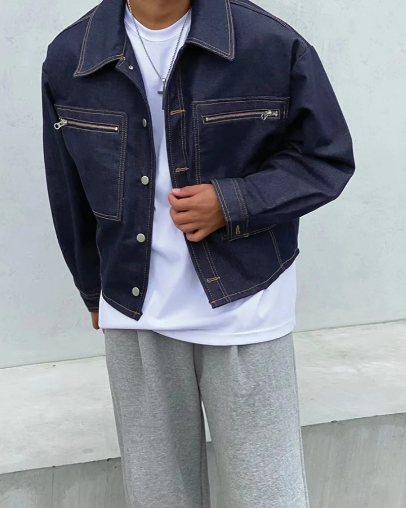 牛仔拉鍊口袋短版夾克外套