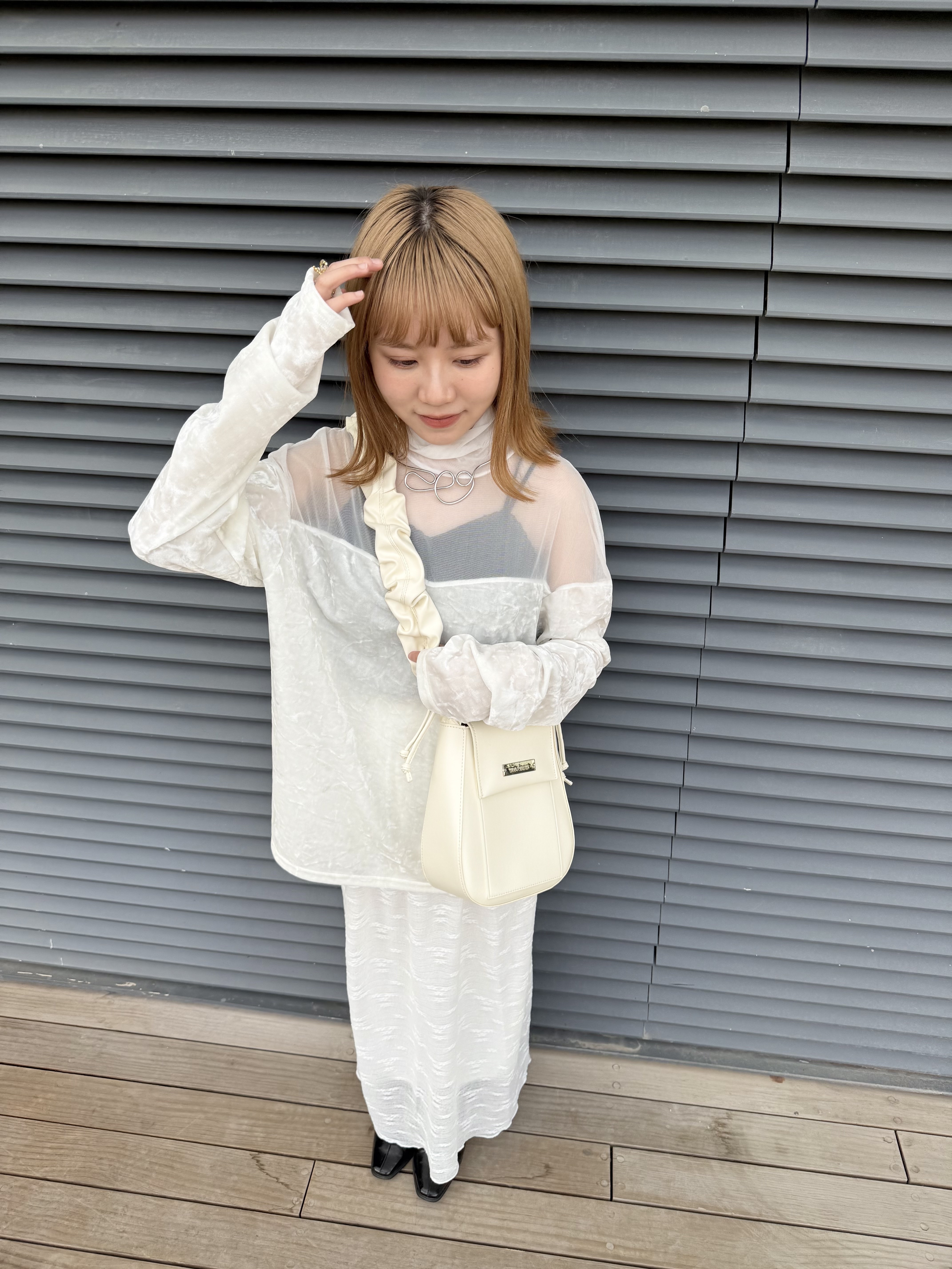 半透紗拼絨面TOP