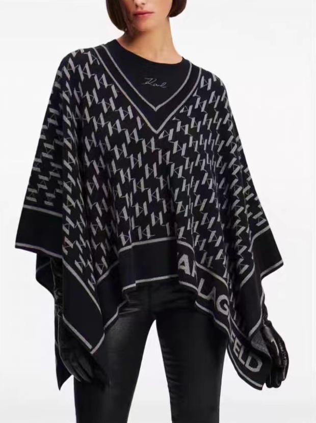 Karl黑色V領字母斗篷 女款