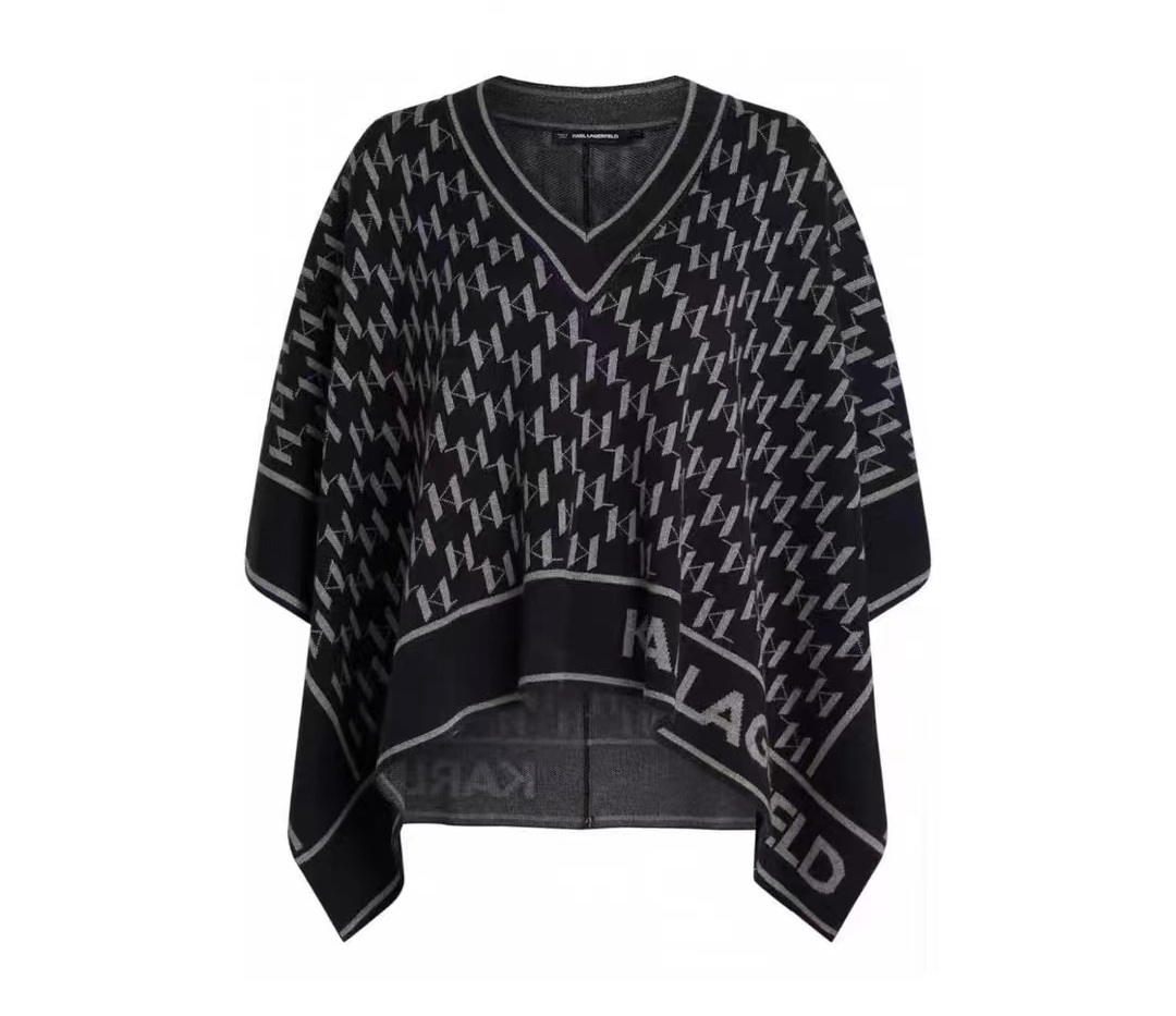 Karl黑色V領字母斗篷 女款