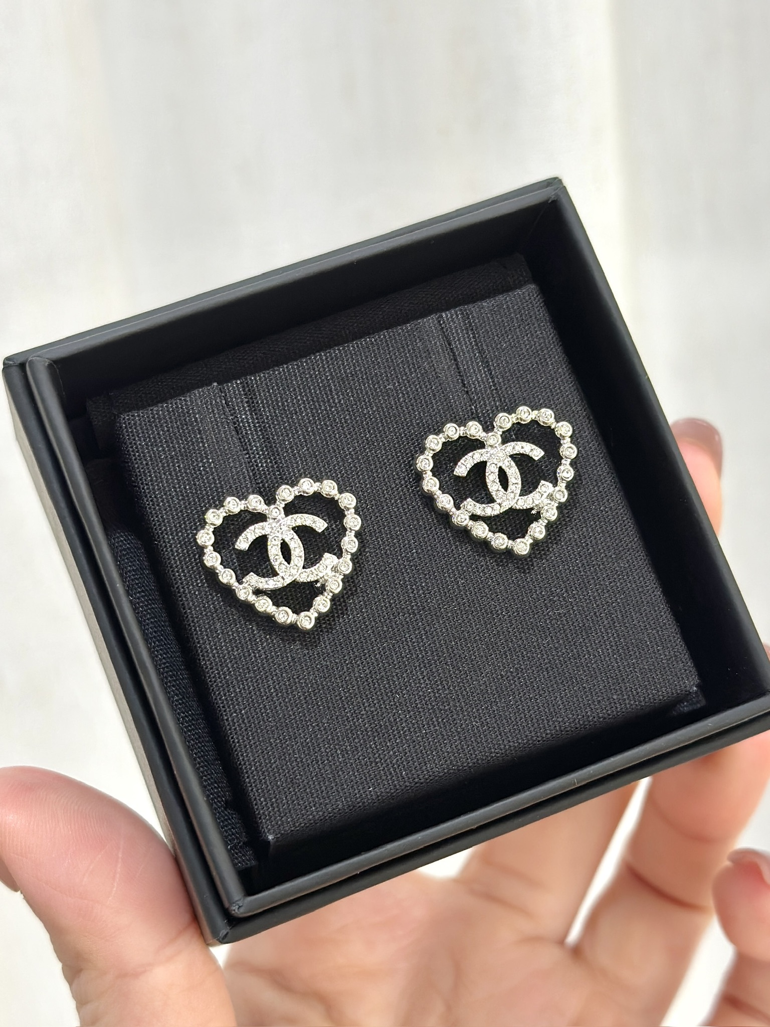 CHANEL Crystal Heart Earrings ABF482