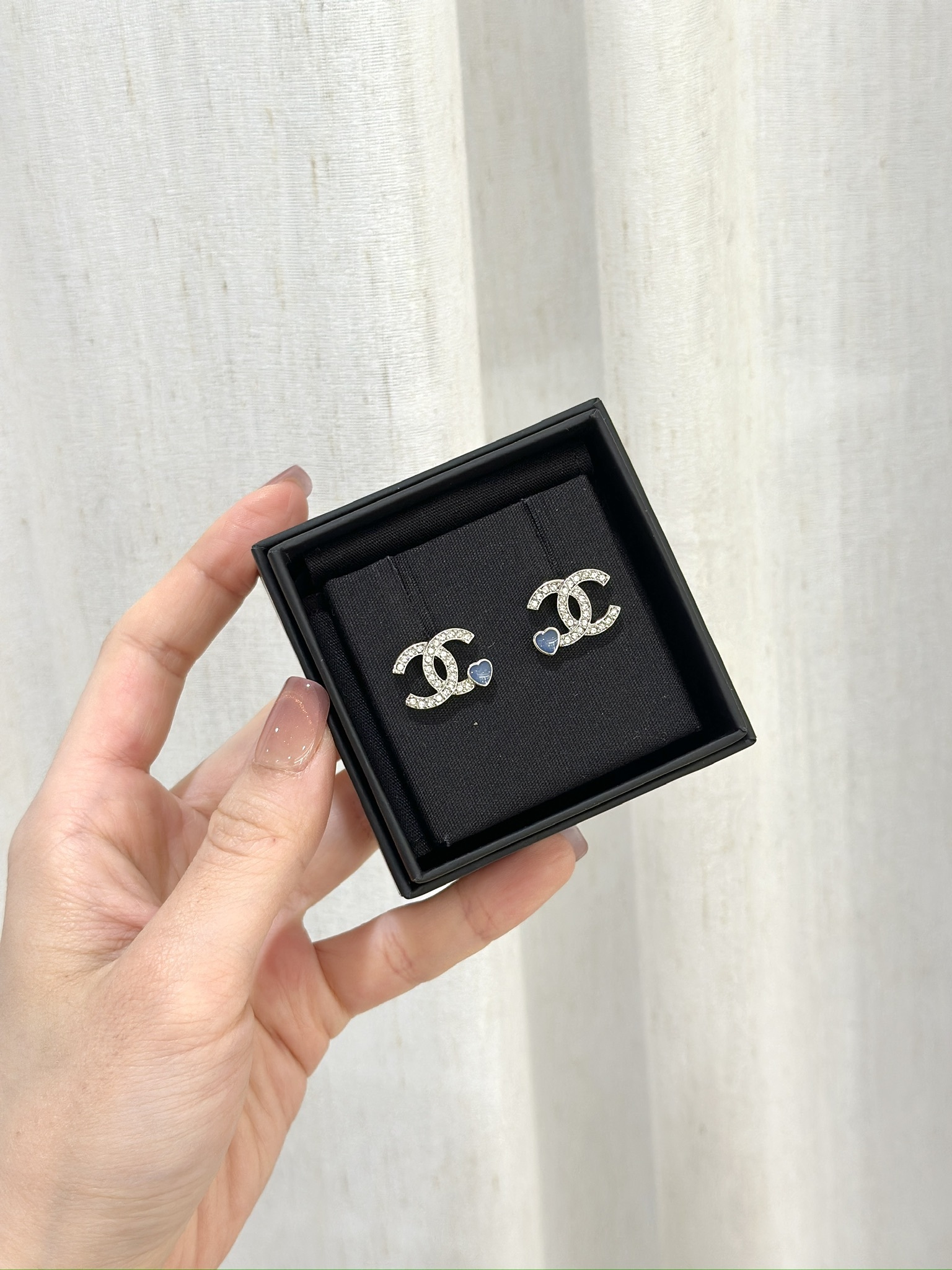 CHANEL Crystal CC Logo Earrings with Heart ABF526