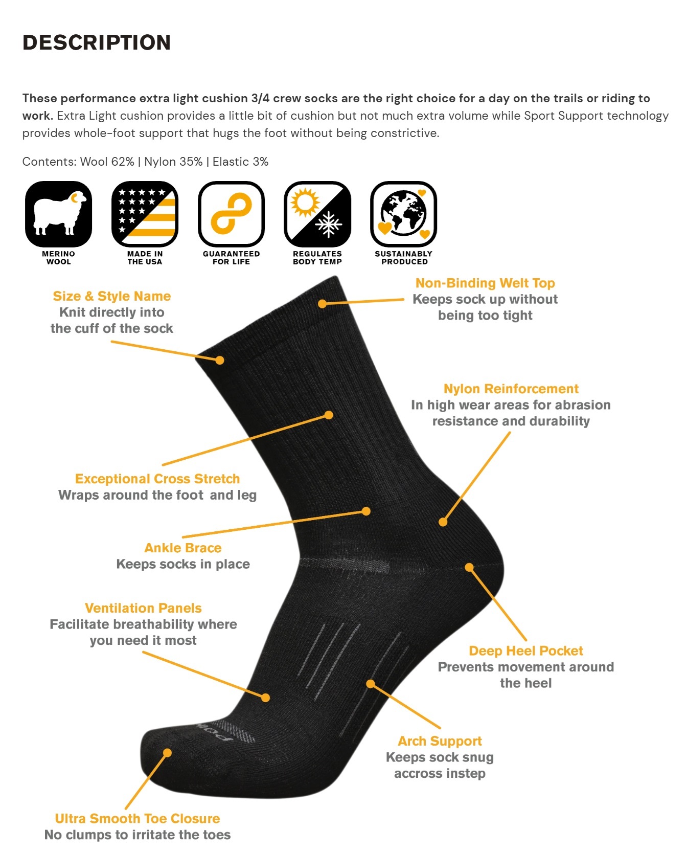 Point 6. Arrow, Extra Light, 3/4 Crew #6777 #GRAY