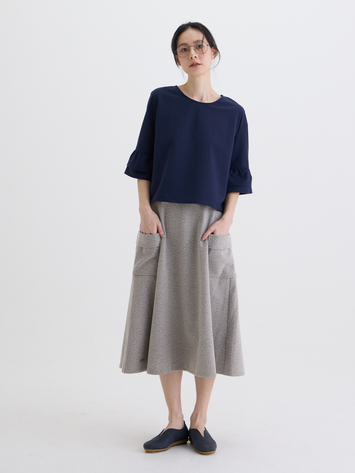 街頭男孩蓋袋長裙-蕎麥灰