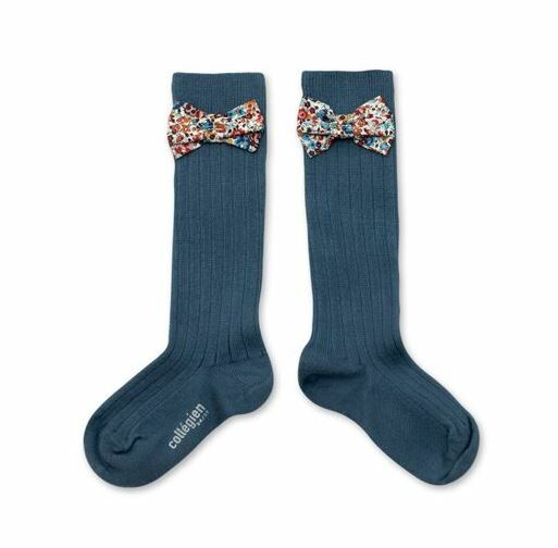 COLLEGIEN 碎花蝴蝶結長襪 Mathilde  -Bleu Cendré灰藍