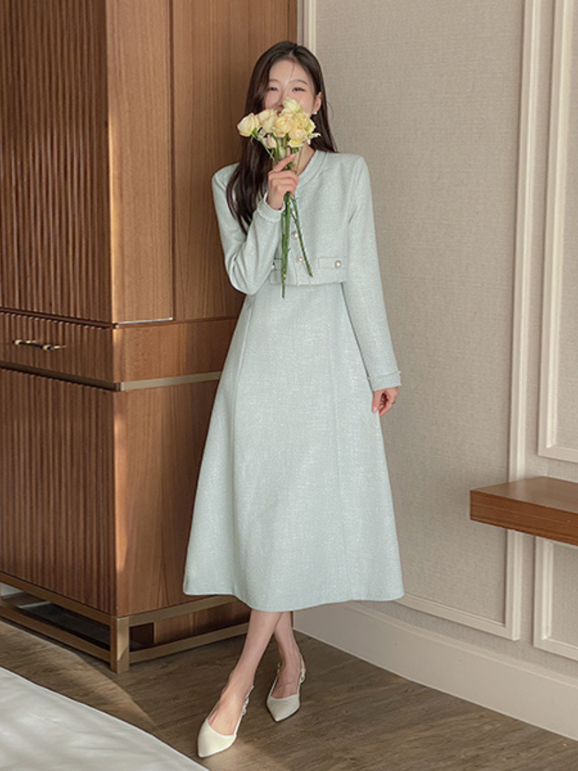 [現貨] Felicity 珍珠花呢洋裝 [ 粉色 / S]