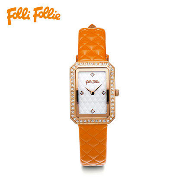 【Folli Follie芙麗芙麗】WF16B026SSW 晶鑽時標 菱格紋錶盤 小牛皮錶帶 日本機芯 手錶 (附贈官方品牌手鐲)