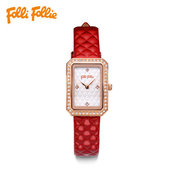 【Folli Follie芙麗芙麗】WF16B026SSW 晶鑽時標 菱格紋錶盤 小牛皮錶帶 日本機芯 手錶 (附贈官方品牌手鐲)