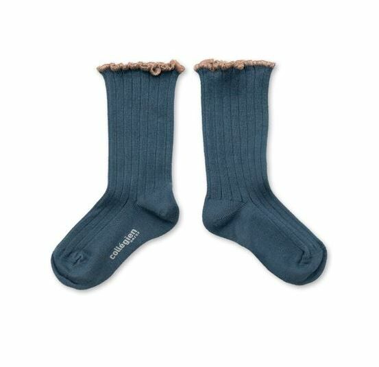 COLLEGIEN 滾邊跳色羅紋襪 Delphine  -Bleu Cendré灰藍
